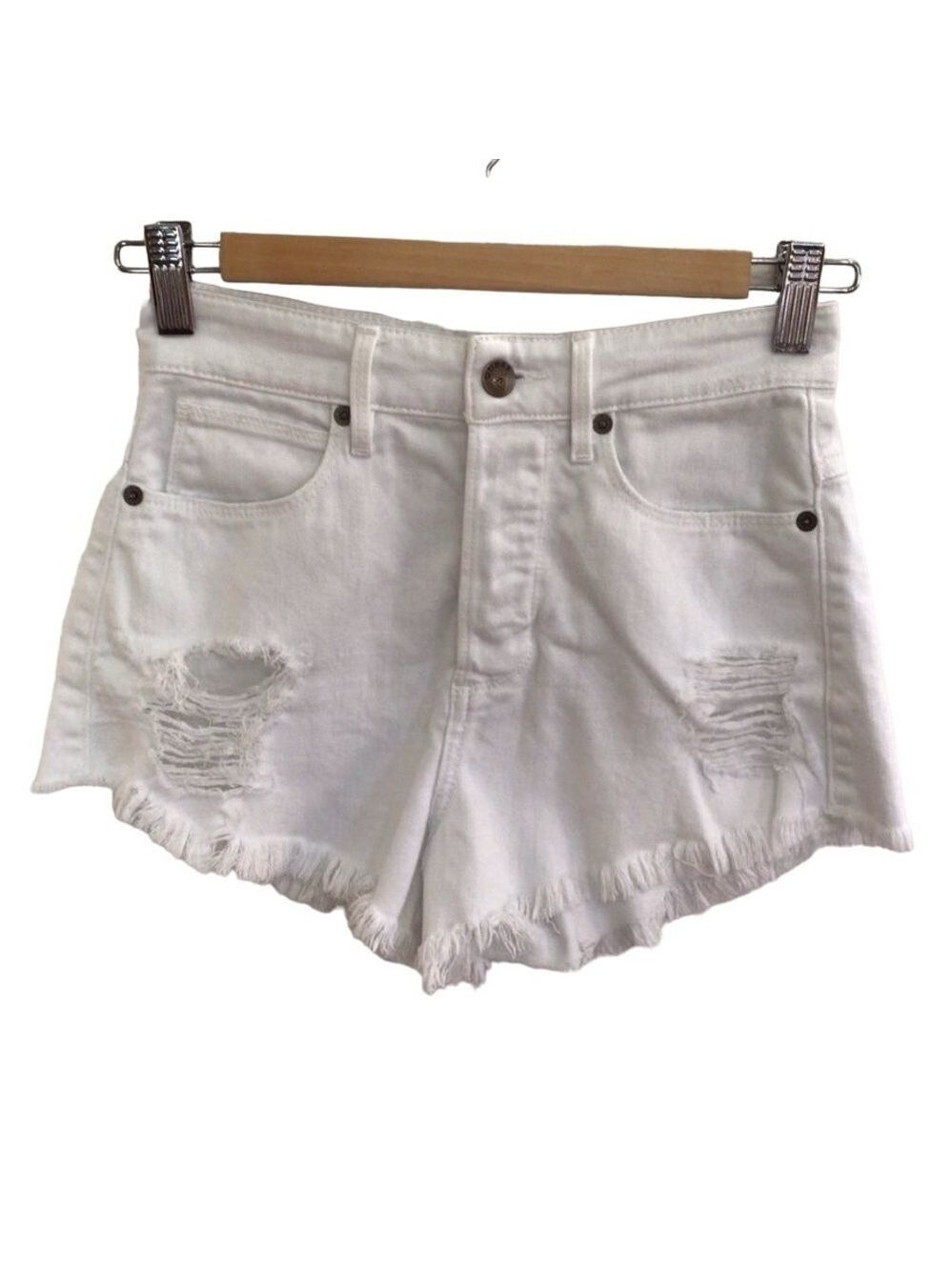 GUESS ripped white mini shorts distressed denim  button fly coastal high rise 25